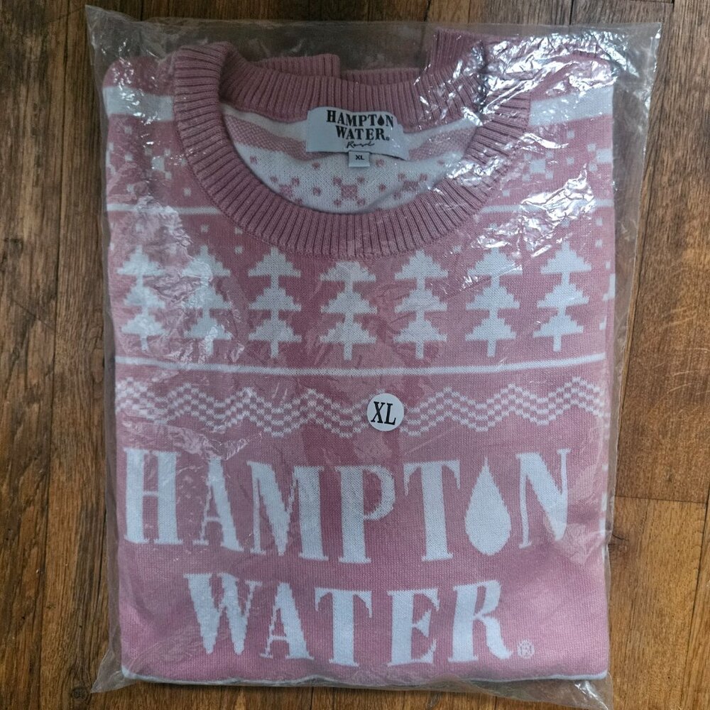 Hampton Water Jon Bon Jovi wine brand pink novelty Christmas sweater XL NIB